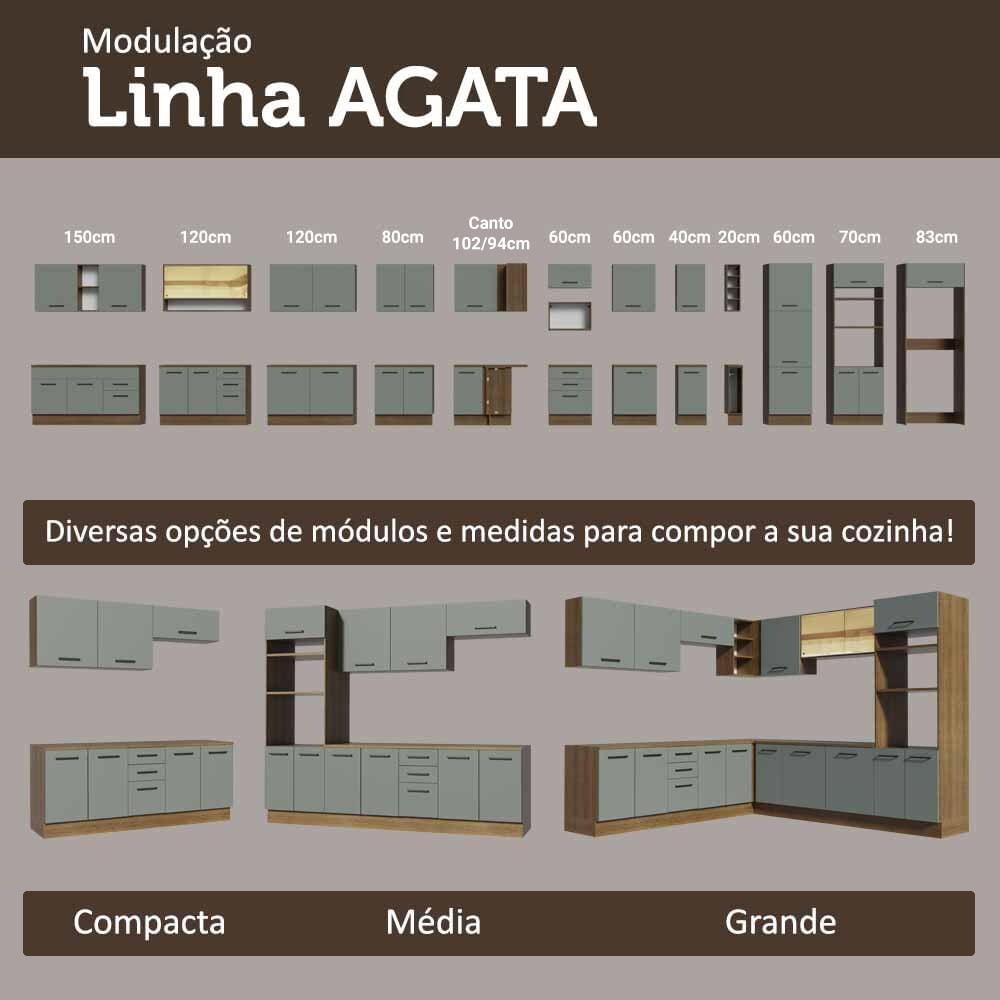 Armário de Cozinha Completa 270cm Rustic/Cinza Agata Madesa 11 Rustic/Cinza