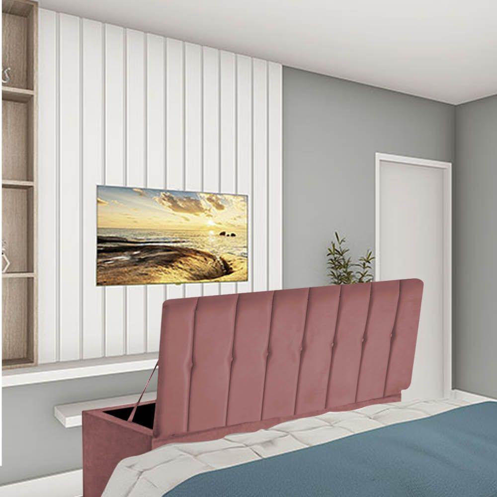 Miniatura Calçadeira Recamier Baú Kiara 90Cm Solteiro Para Quarto Box Suede Rose Gold - Amey Decor