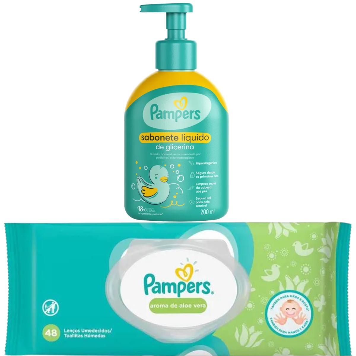 Miniatura Kit Pampers Baby Sabonete Liquido Lenços Umedecidos Bebê