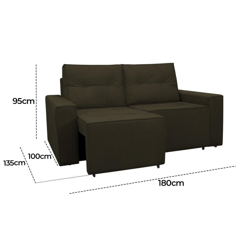 Sofá Retrátil 2 Lugares 1,80 Confortável Polo Marrom Escuro