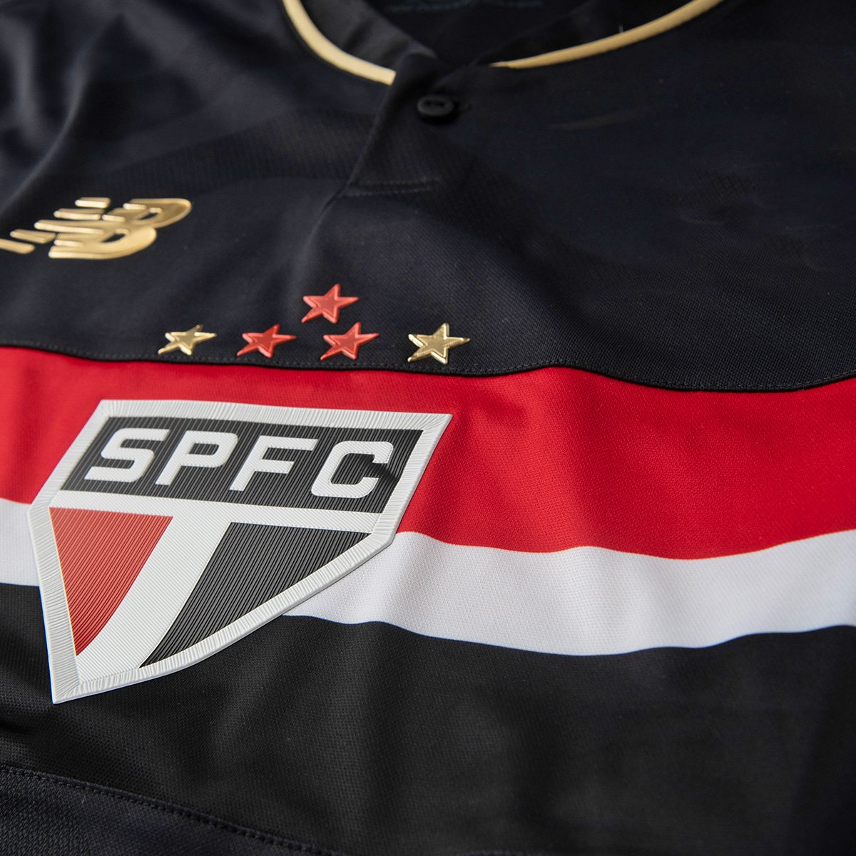 Miniatura Camisa São Paulo III 25/26 s/n° Jogador Comemorativa New Balance Feminina Preto+Vermelho - M