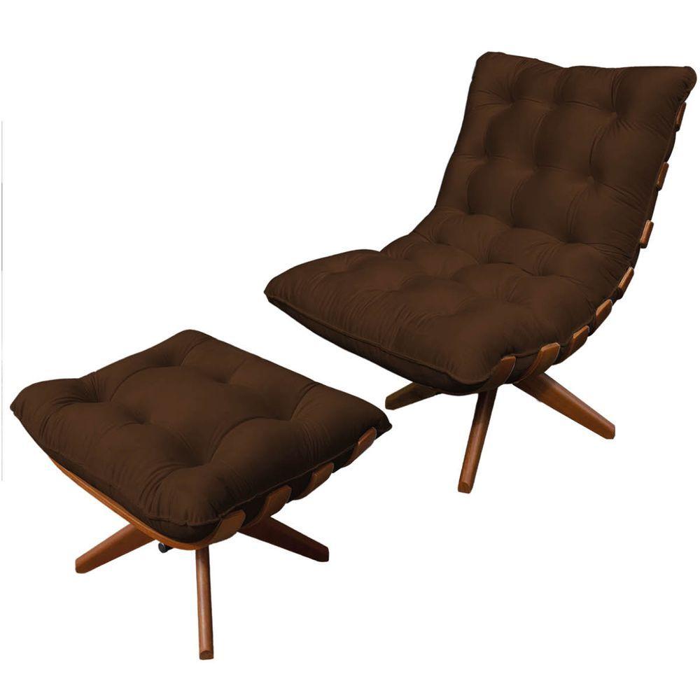 Miniatura Combo Poltrona Costela E Puff Costela Base Giratória Marrom