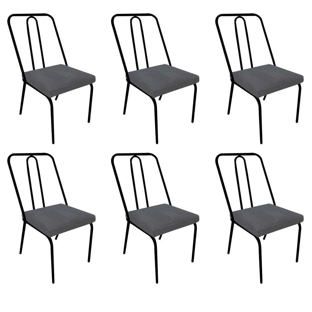 Miniatura Kit 06 Cadeira De Jantar Drika Ferro Preto Suede Cinza - Amey Decor