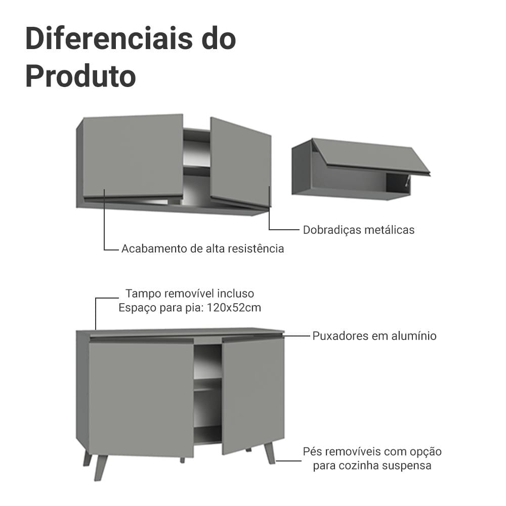 Miniatura Armário de Cozinha Compacta 200cm Cinza Nice Madesa 01 Cinza
