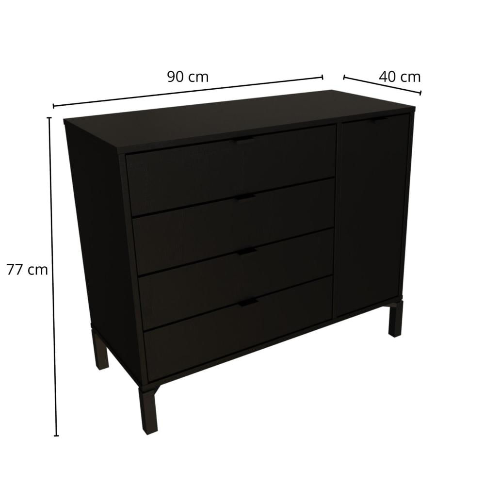 Miniatura Cômoda Falkk Queens 4 Gavetas e 1 Porta Preto