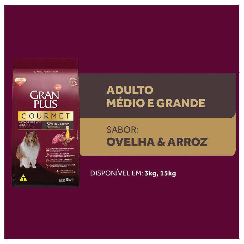 Miniatura Ração Seca GranPlus Gourmet Ovelha & Arroz para Cães Adultos Raças Médias e Grandes - 15 Kg