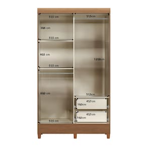 Guarda-roupa Santos Andirá Fit 2 Portas, 2 Gavetas com Cabideiro e Maleiro Solteiro – 106,6 cm de largura Jequitibá/Off White