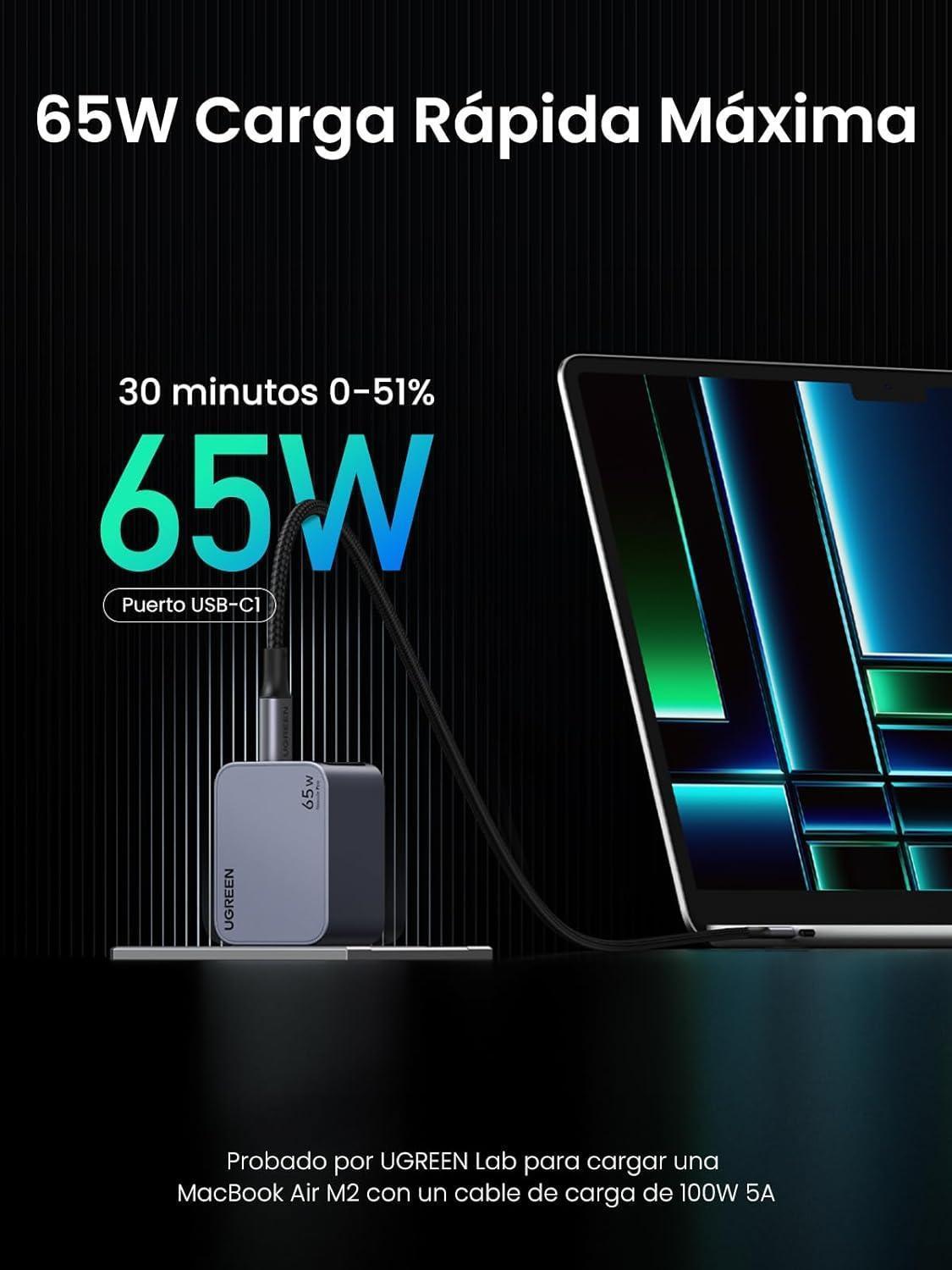 Miniatura Carregador Rápido Ugreen Nexode Pro 65W Gan Suporta 45W 25W