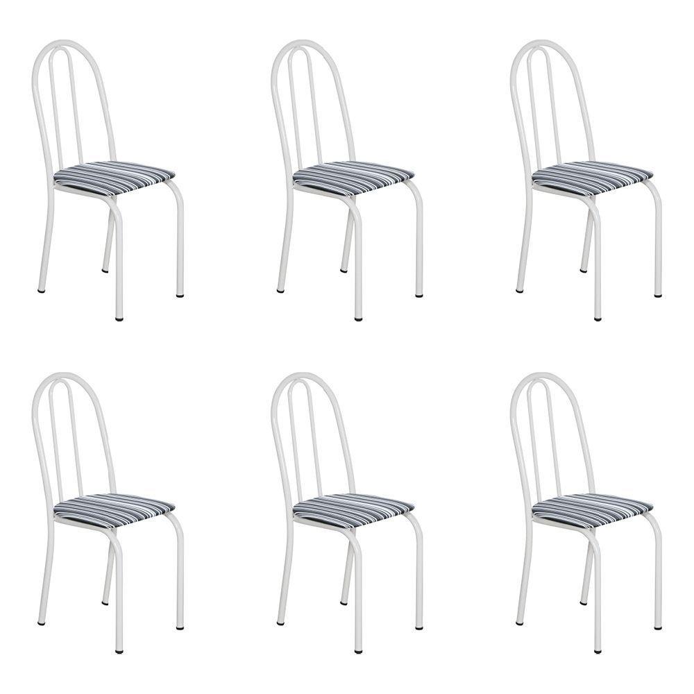 Miniatura Kit 6 Cadeiras De Cozinha Califórnia Estampado Preto Listrado Pés De Ferro Branco