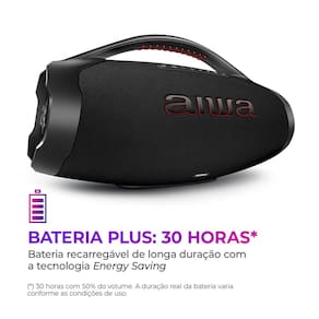 Miniatura Caixa de Som Aiwa Boombox Plus com 3 Alto-falantes Bivolt e com Proteção IP66 Contra Água e Poeira AWS-BBS-01B - 200W