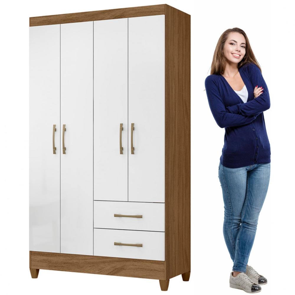 Miniatura Guarda Roupa Solteiro 4 Portas 2 Gavetas Chile Moval Naturale/Branco