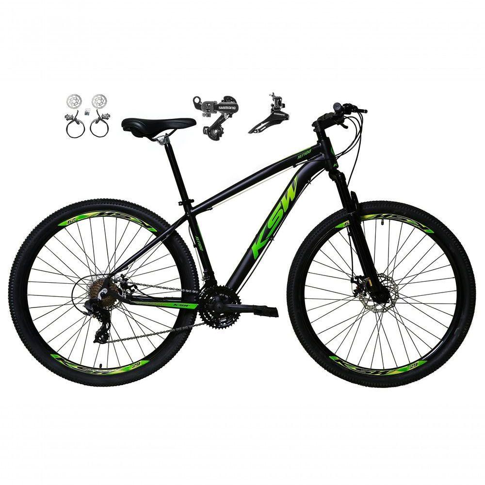Miniatura Bicicleta Aro 29 Ksw Xlt 24v K7 Câmbios Shimano Freio Hidráulico Garfo Trava - Preto/verde Tam.19