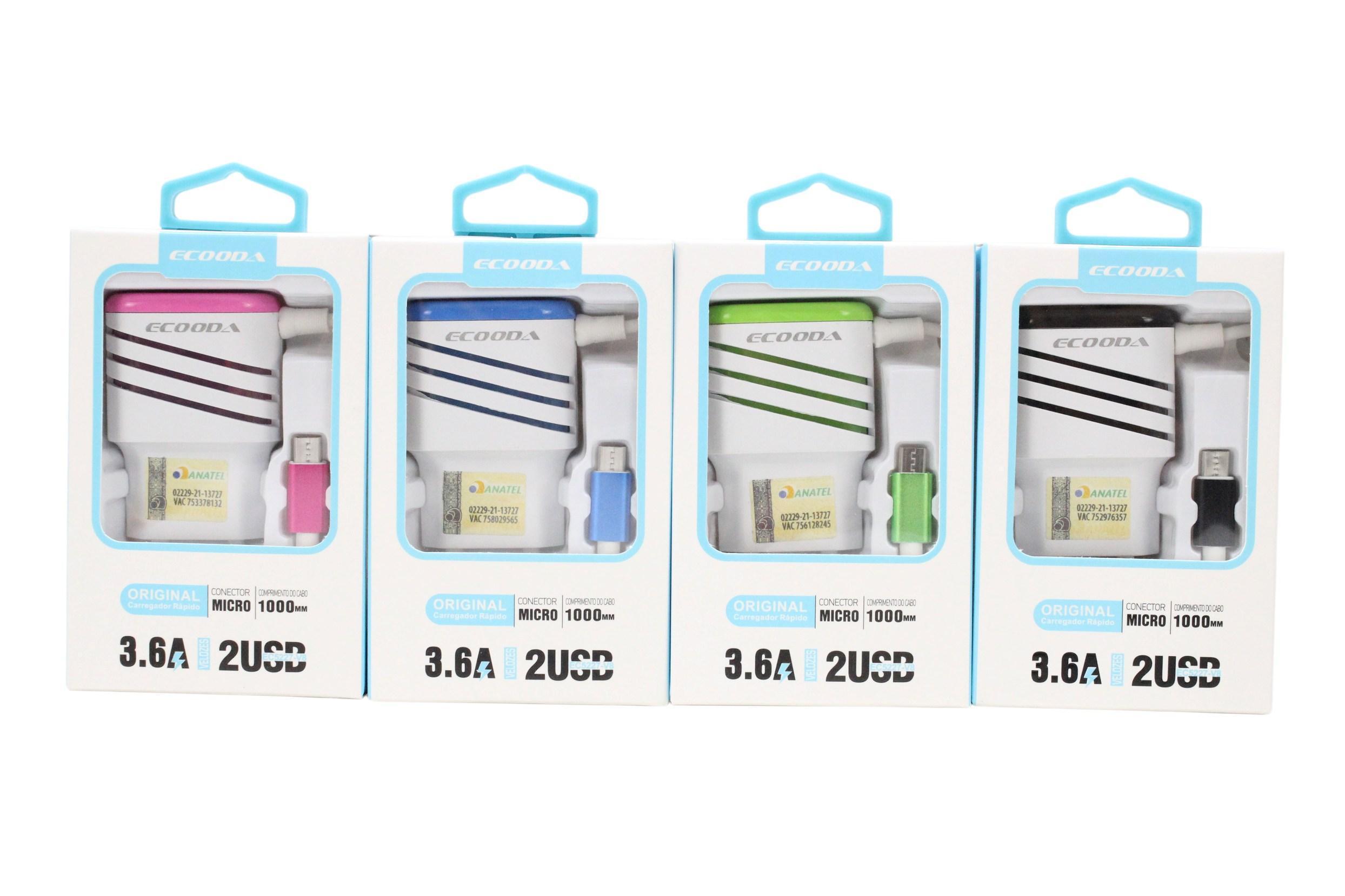 Carregador Ecooda Duas Entradas Usb E Cabo Micro Usb 3.6A