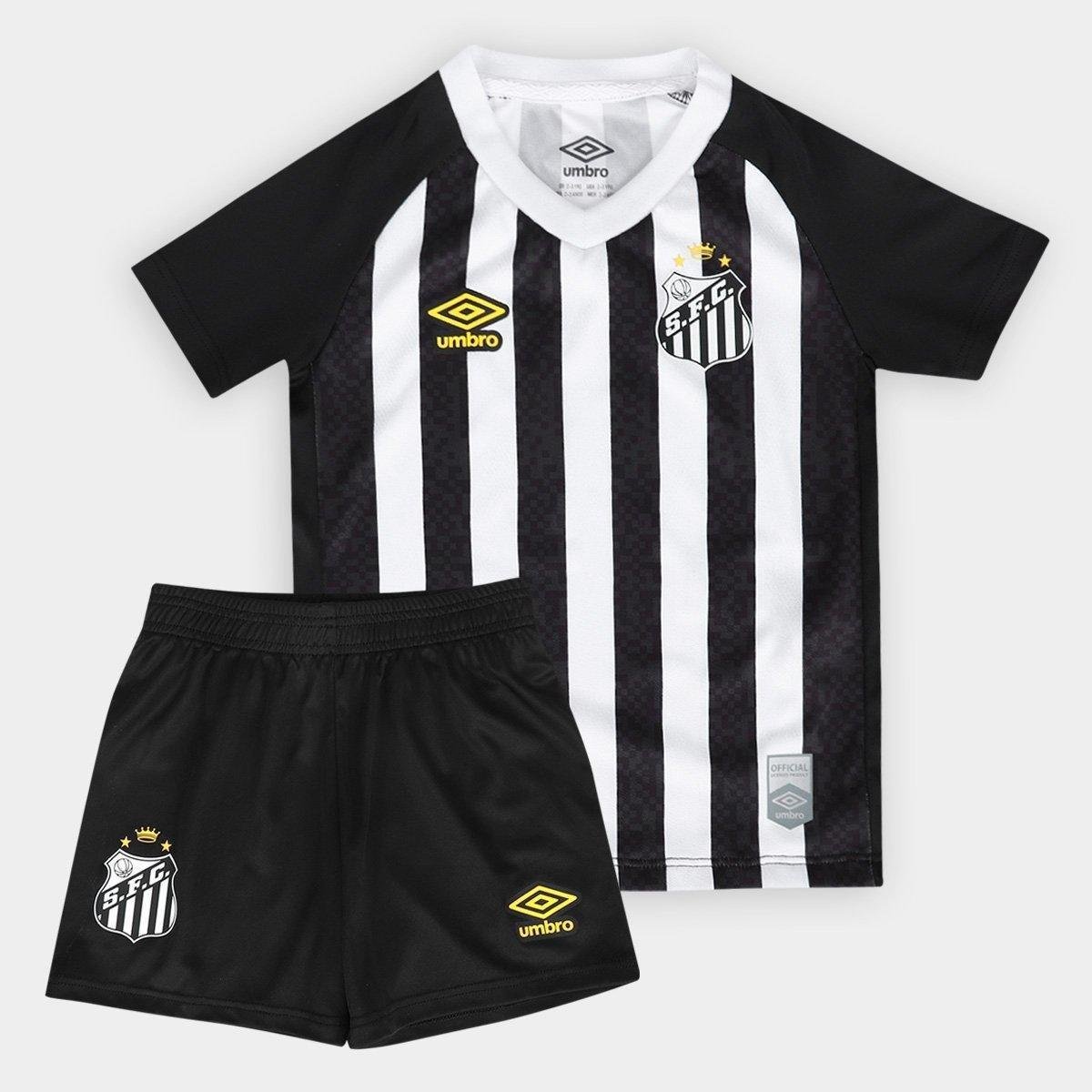Miniatura Kit Camisa Infantil Santos II 25/26 S/N Torcedor Umbro Masculina Preto+Branco - 2A
