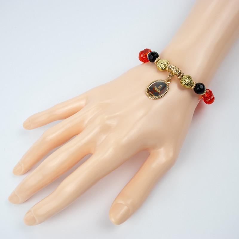 Miniatura Pulseira Maria Padilha Preto Vermelho Medalha Cristal S.