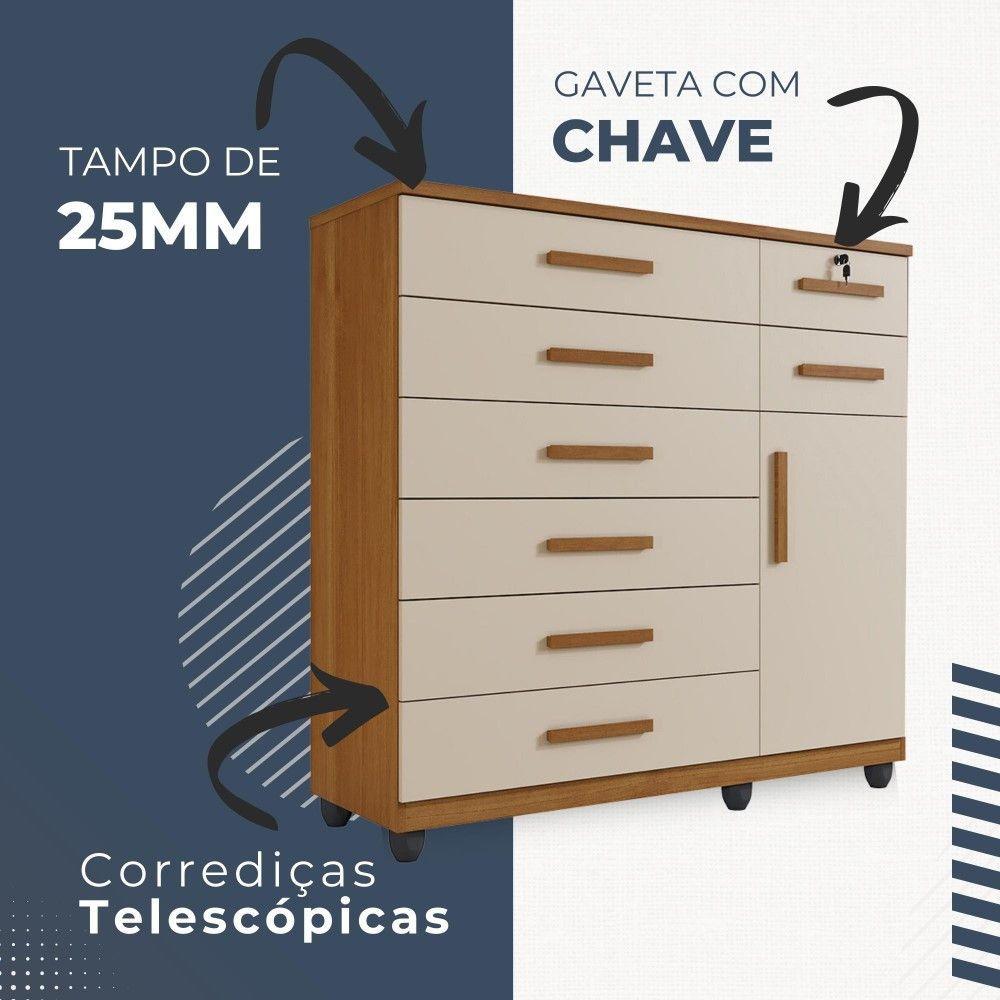 Cômoda New Vitória 1 Porta 8 Gavetas Em Mdp Com Chave Benetil Móveis Cinamomo Com Off White
