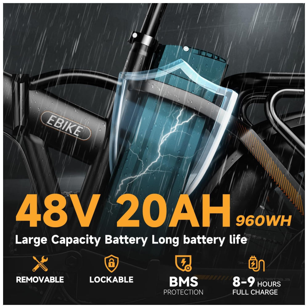 Bicicleta Elétrica Dobrável Bluebiko F6B com Motor Brushless 750W (Pico 1000W), Bateria Removível 48V 20Ah, Freios a Disco Duplos e Sistema de