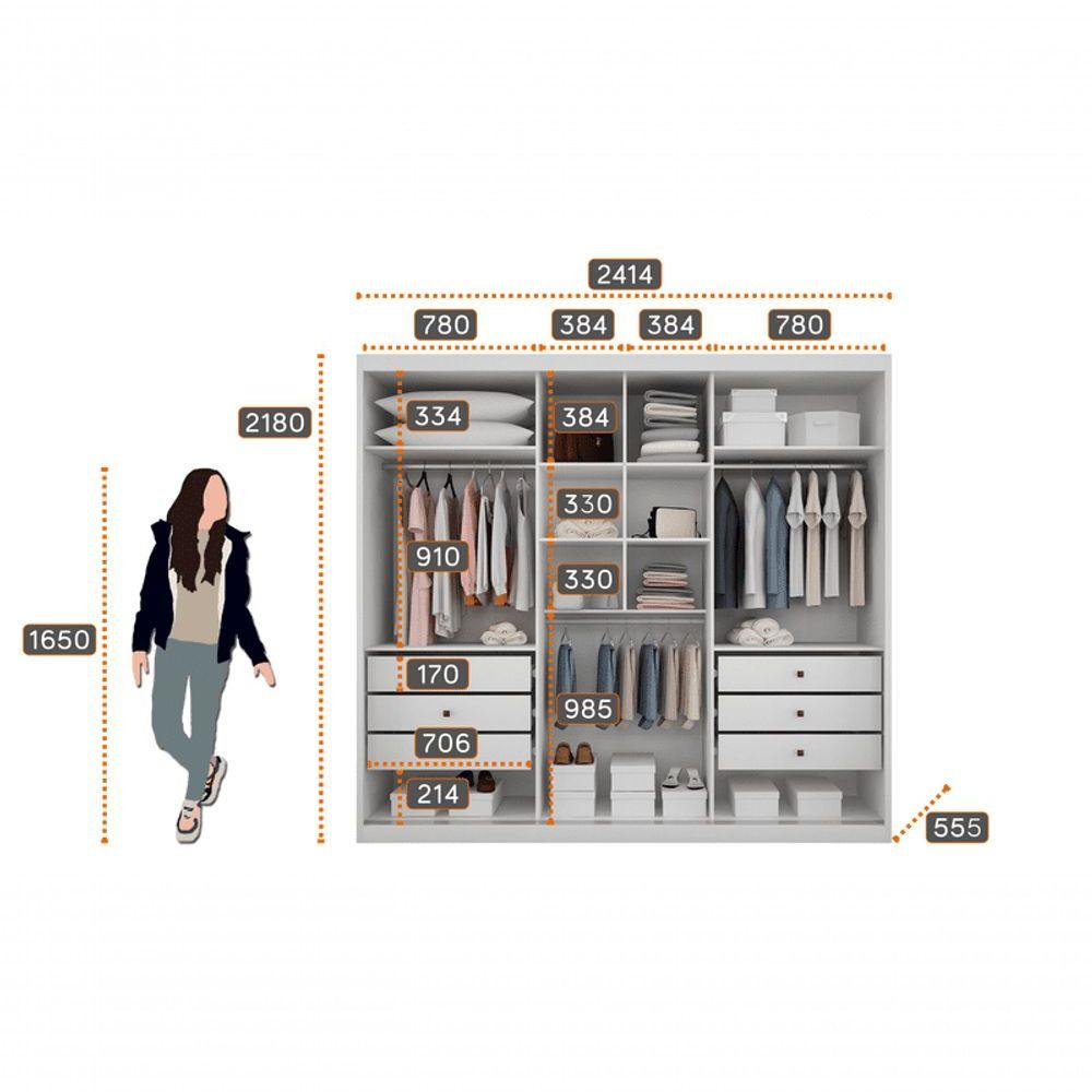Miniatura Guarda Roupa Casal Com Espelho 3 Portas 6 Gavetas Palazzo-branco Móveis Novo Horizonte