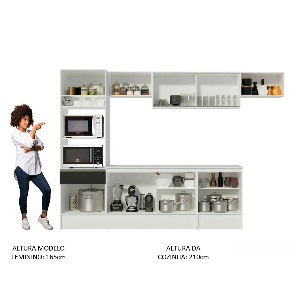 Miniatura Cozinha Completa Madesa Topazio 300001 com Armário, Balcão e Tampo Branco/Preto Cor:Branco/Preto