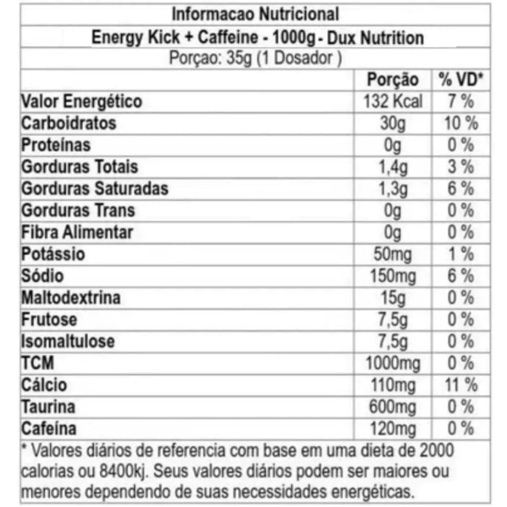 Miniatura Energy Kick +Caffeine Dux Nutrition Xtamina Sabor Laranja 1Kg