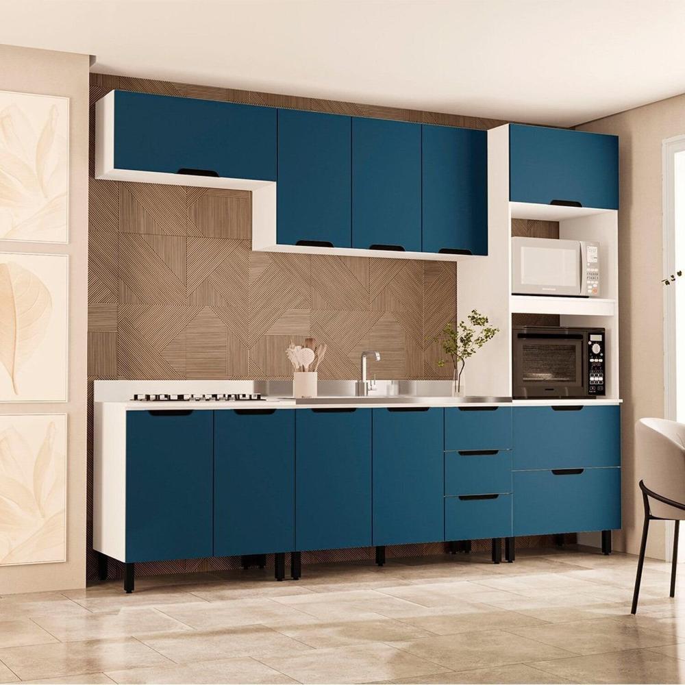 Miniatura Cozinha Completa 5 Peças 224,5cmx270cm Meena Branco/Azul
