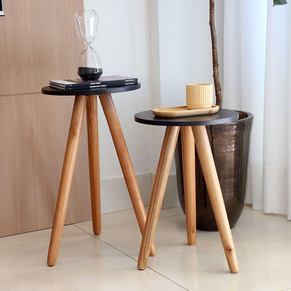 Miniatura Mesa Lateral De Canto Tripé 60x35cm Preto