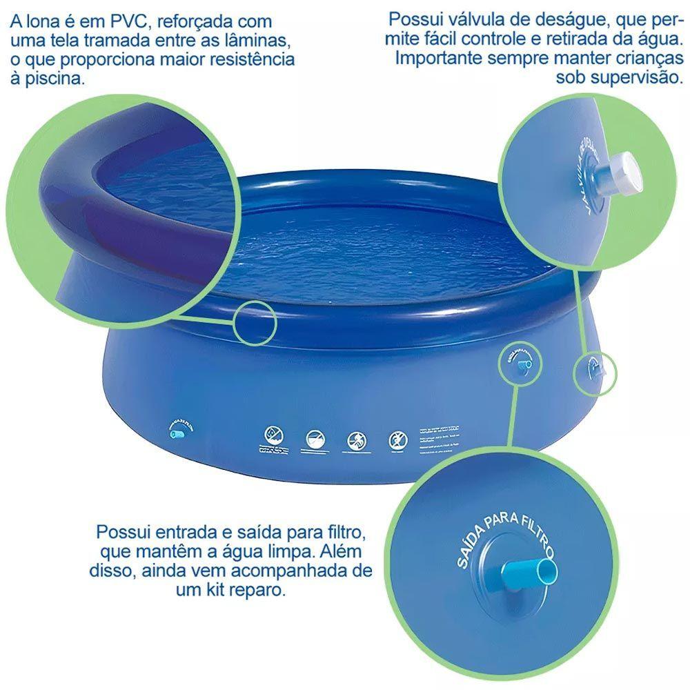 Miniatura Piscina Inflável 3.400 Litros Circular 270cm Pvc Com Bomba Filtro Capa Azul Mor 220v