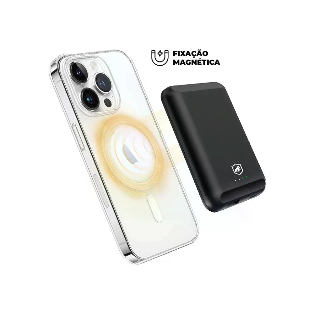 Miniatura Kit Carregador Portátil Nano Snap Magsafe + Cabo Turbo Militar - USB-A / Tipo C - Gshield
