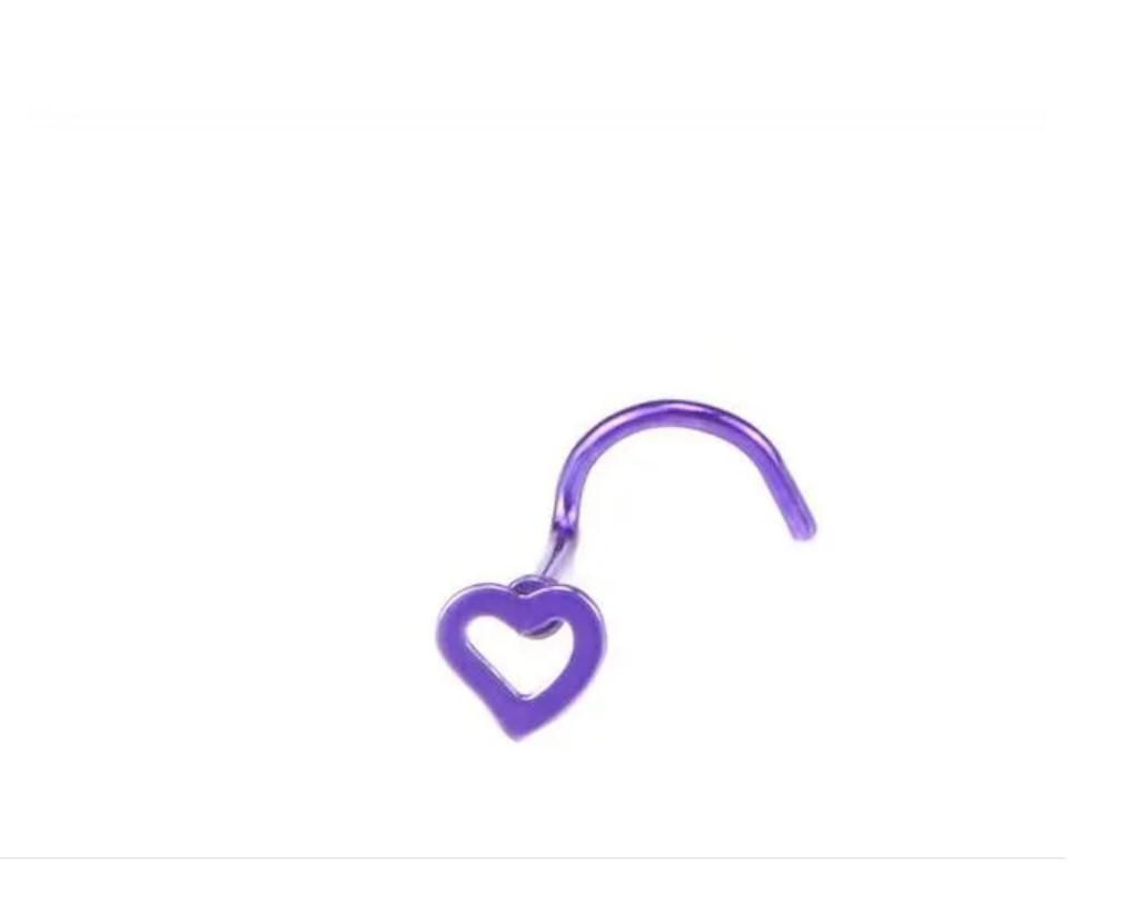 Miniatura Piercing Nariz Nostril Chapa Coração Aço Cirúrgico Roxo