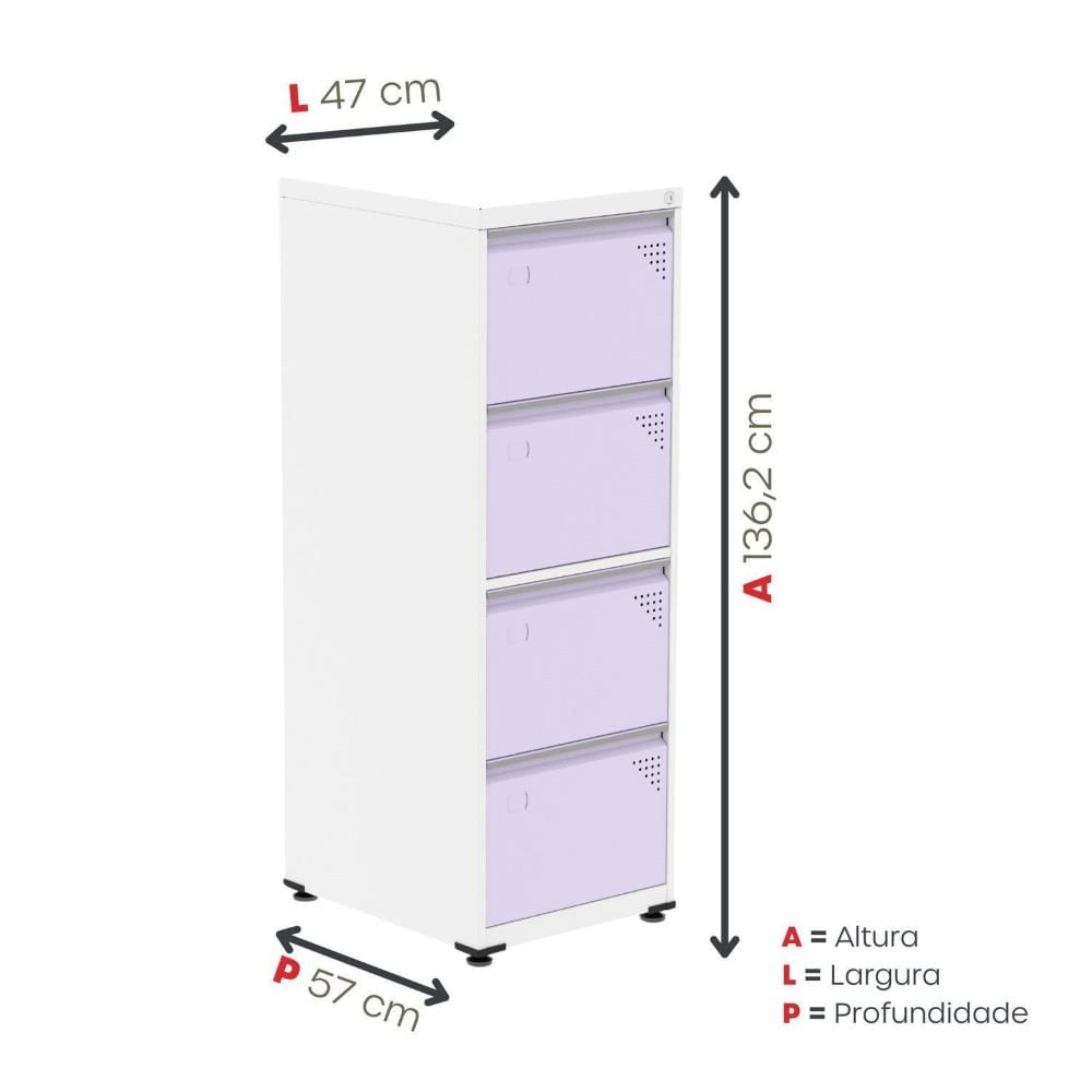 Miniatura Gaveteiro Arquivo para Escritório em Aço 4 Gavetas Banco /Lilas