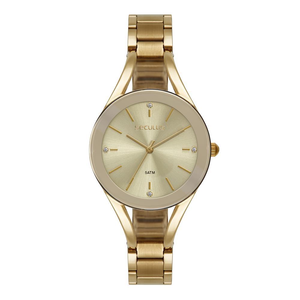 Miniatura Relógio Seculus Feminino Ref: 77150Lpsvds3 Bracelete Dourado