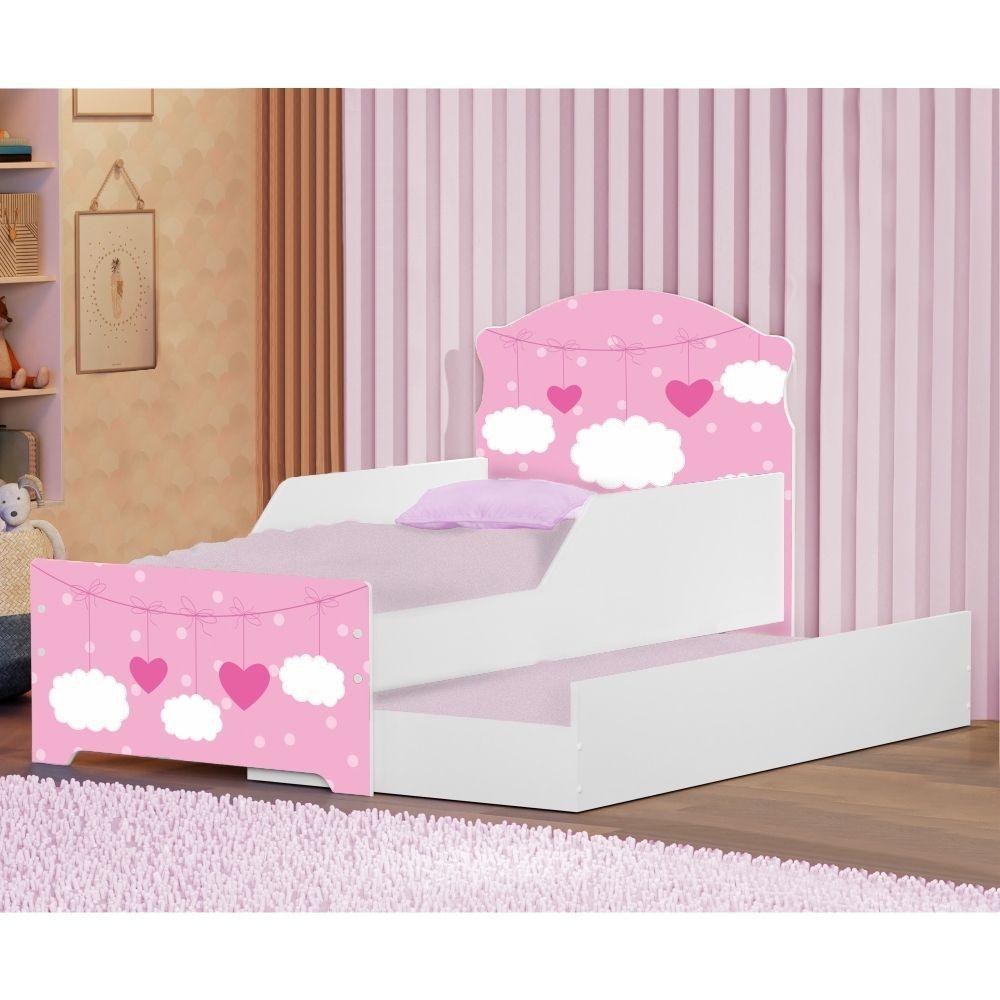 Miniatura Mini Cama Infantil Com Auxiliar Pop Nuvens Rosa