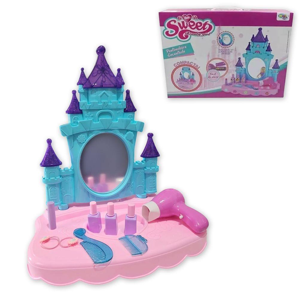 Miniatura Penteadeira Infantil Encantada Compacta Brinquedo Acessórios