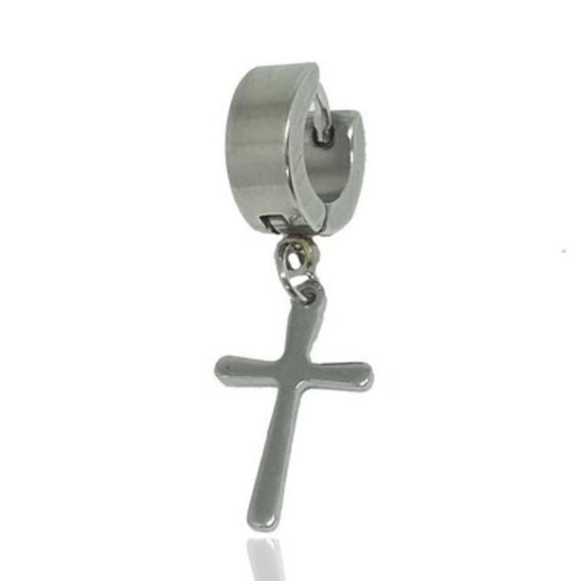 Miniatura Brinco Masculino Argola 4Mm Pingente Cruz 1 un Não É O Par