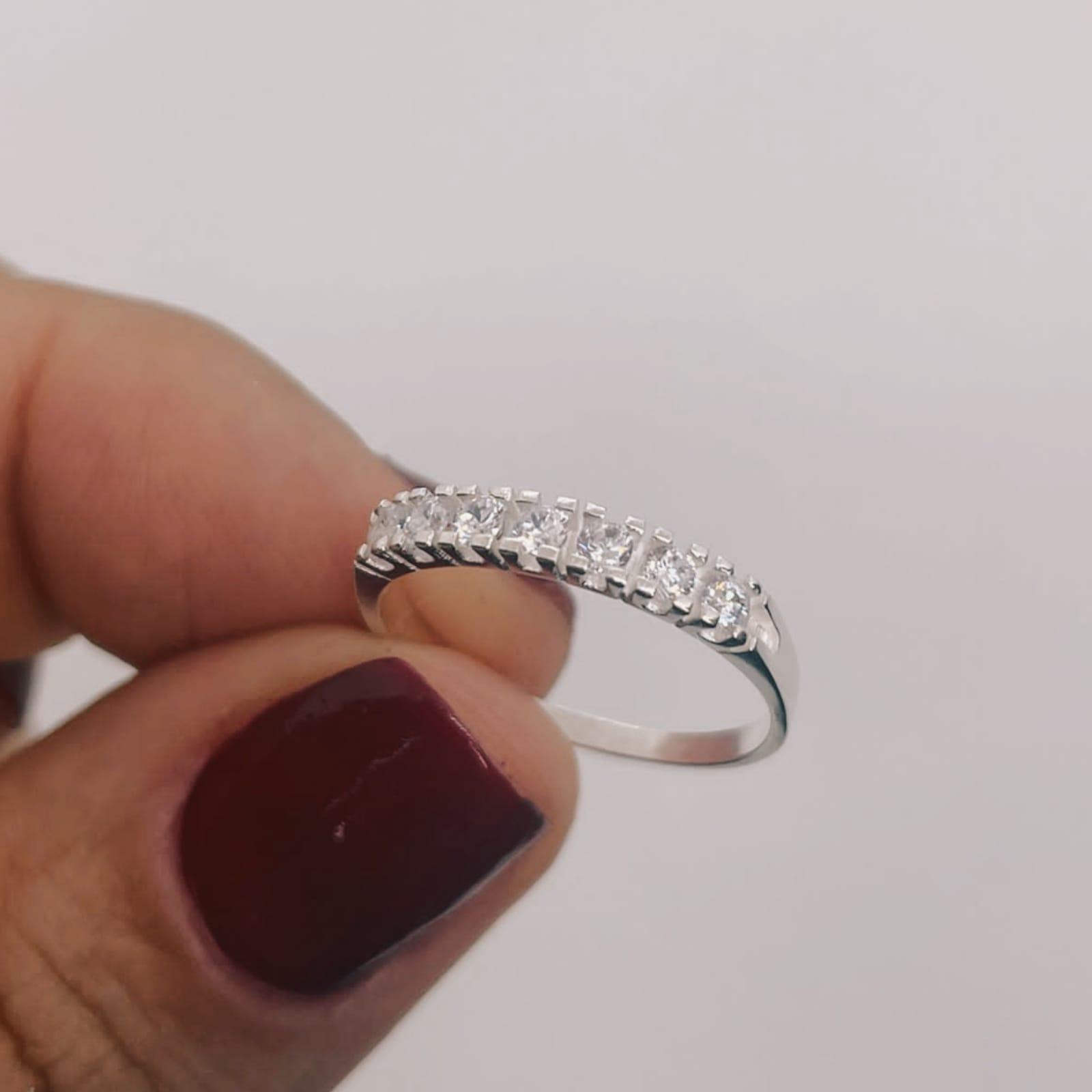 Miniatura Anel Prata 925 Meia Aliança Aparador Cravejado 2Mm - Tam. 22