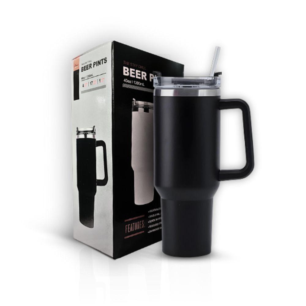 Miniatura Copo Térmico Grande 1200 Ml Canudo Parede Dupla Cor Preto
