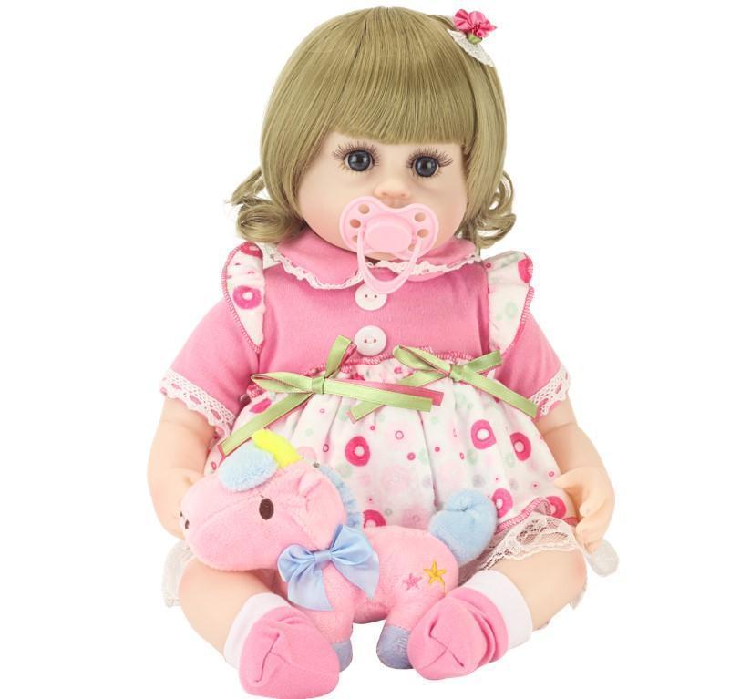 Miniatura Boneca Bebê Reborn Loira Vestido De Bolinhas E Acessórios
