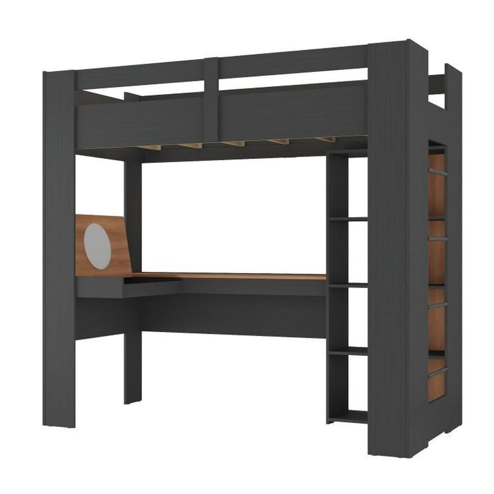 Quarto Juvenil Completo com Beliche e Sapateira Seul Espresso Móveis Grafite/Nogal