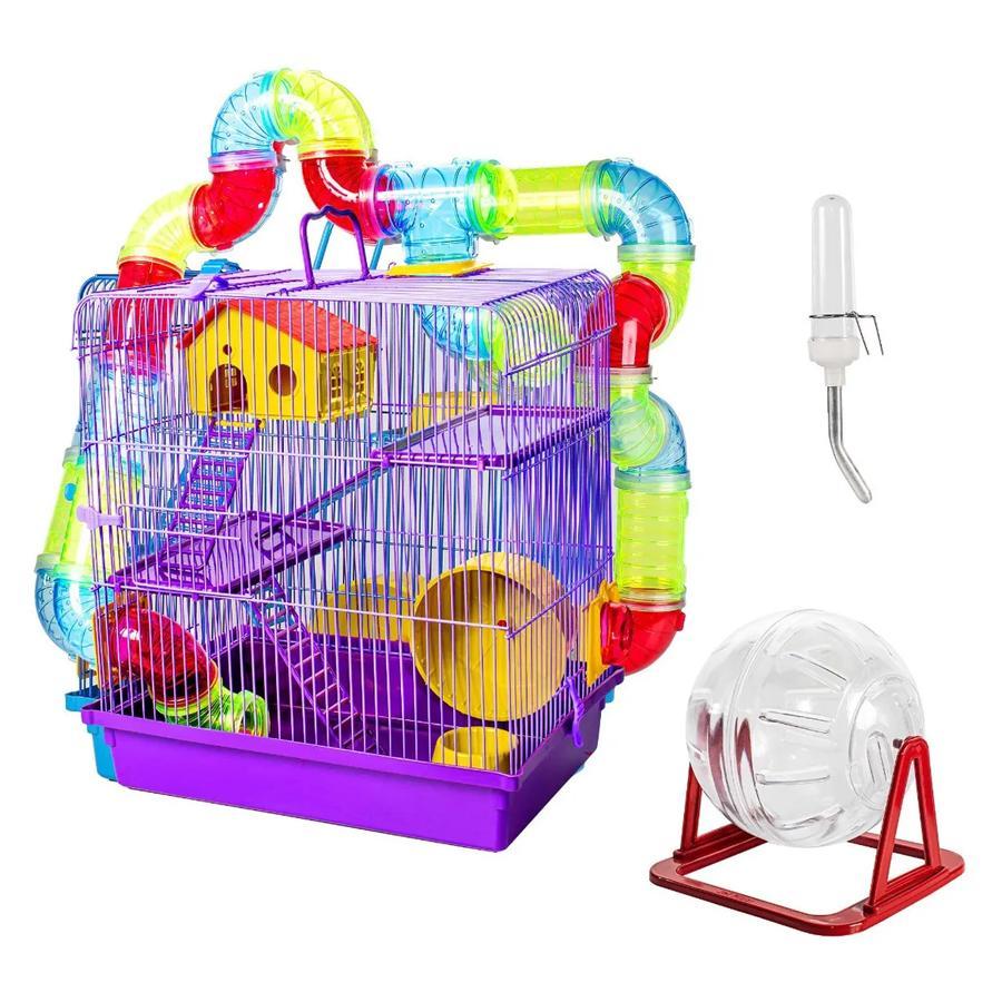 Miniatura Gaiola Hamster Com Casa Grande 3 Andares Tubos - Lilas