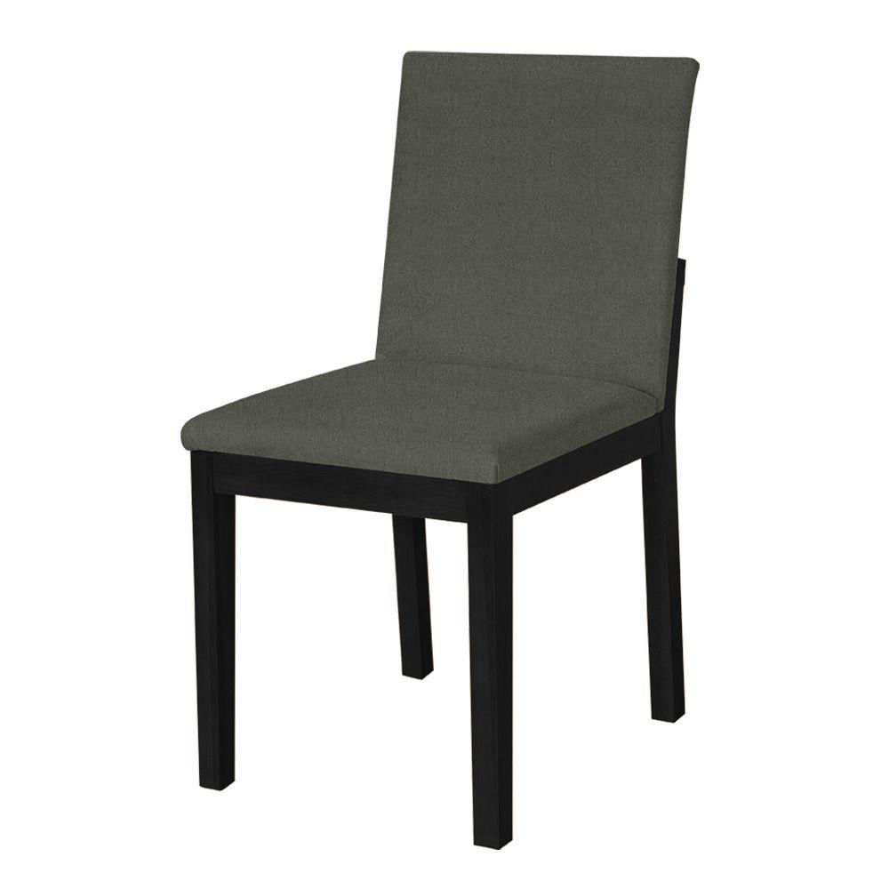 Kit 4 Cadeiras De Jantar Pérola Estofado Liso Linho Chumbo Base Madeira Maciça Preto