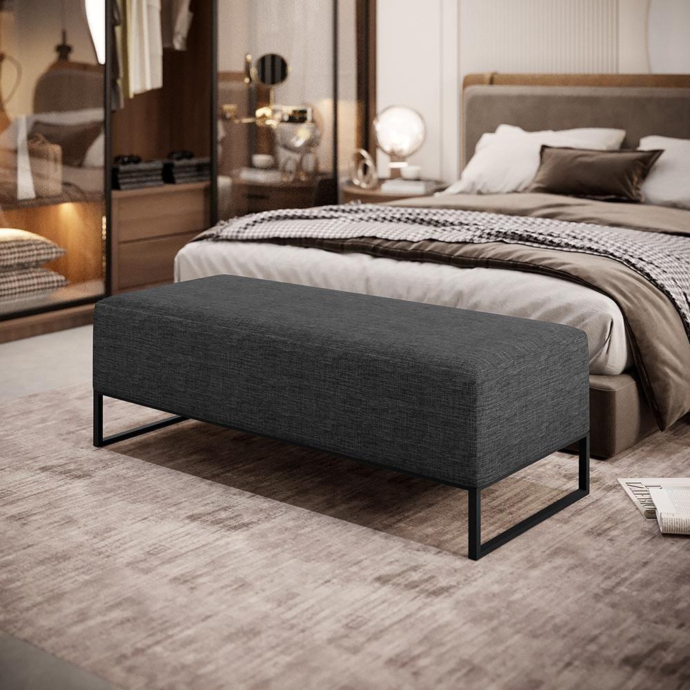 Puff Decorativo Sala De Estar Bali W01 Base Ferro 120x50 Cm Linho Cinza Escuro - Lyam Decor