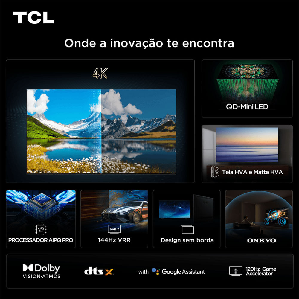 Smart TV TCL 75 Polegadas 75C6K 4K UHD QD-Mini Led Google Tv HDR 10+