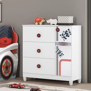 Miniatura Cômoda Móveis Estrela Fast Car com 3 Gavetas e 1 Porta - Branco/Vermelho/Preto