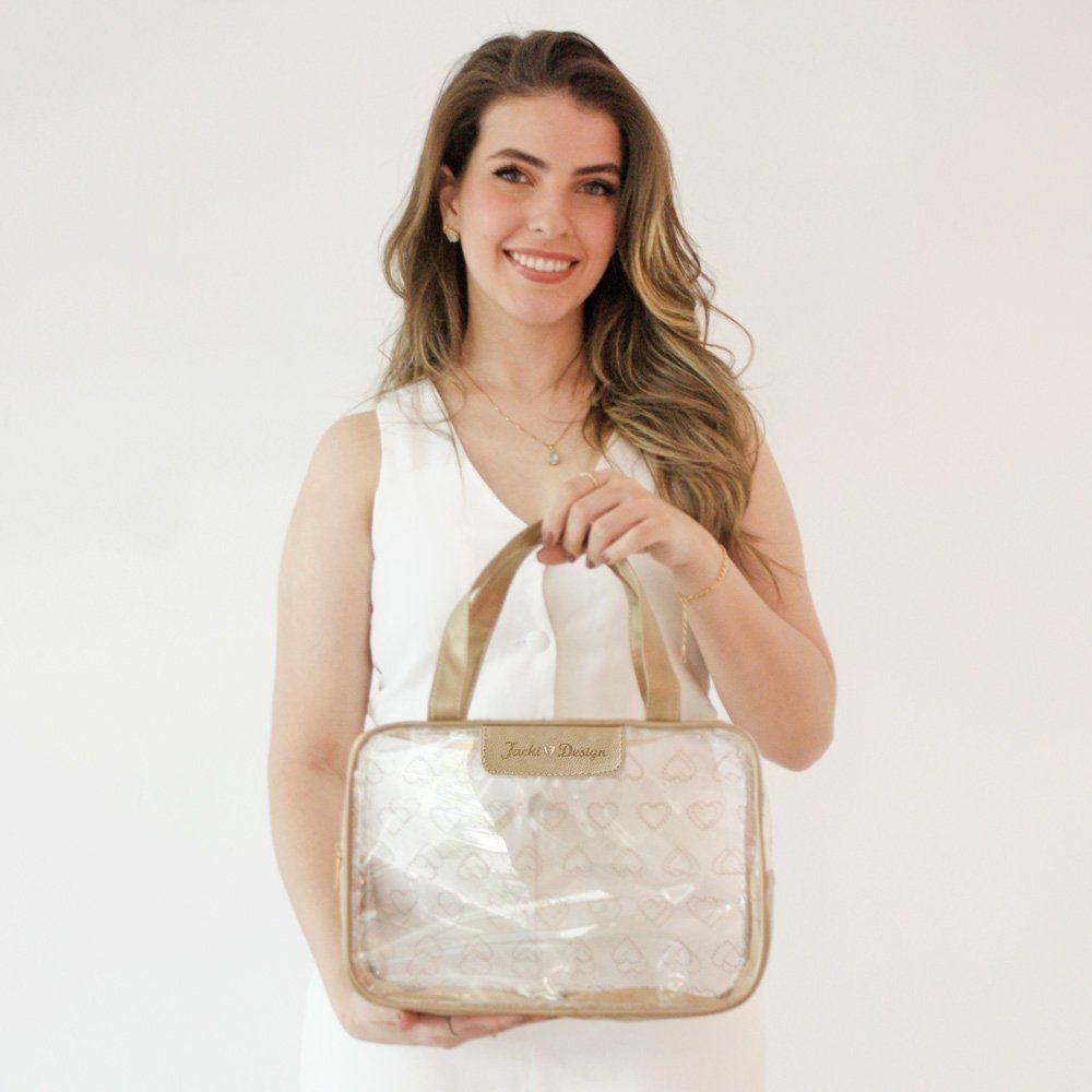 Miniatura Kit Bolsa E Nécessaire Transparente Love Dourado