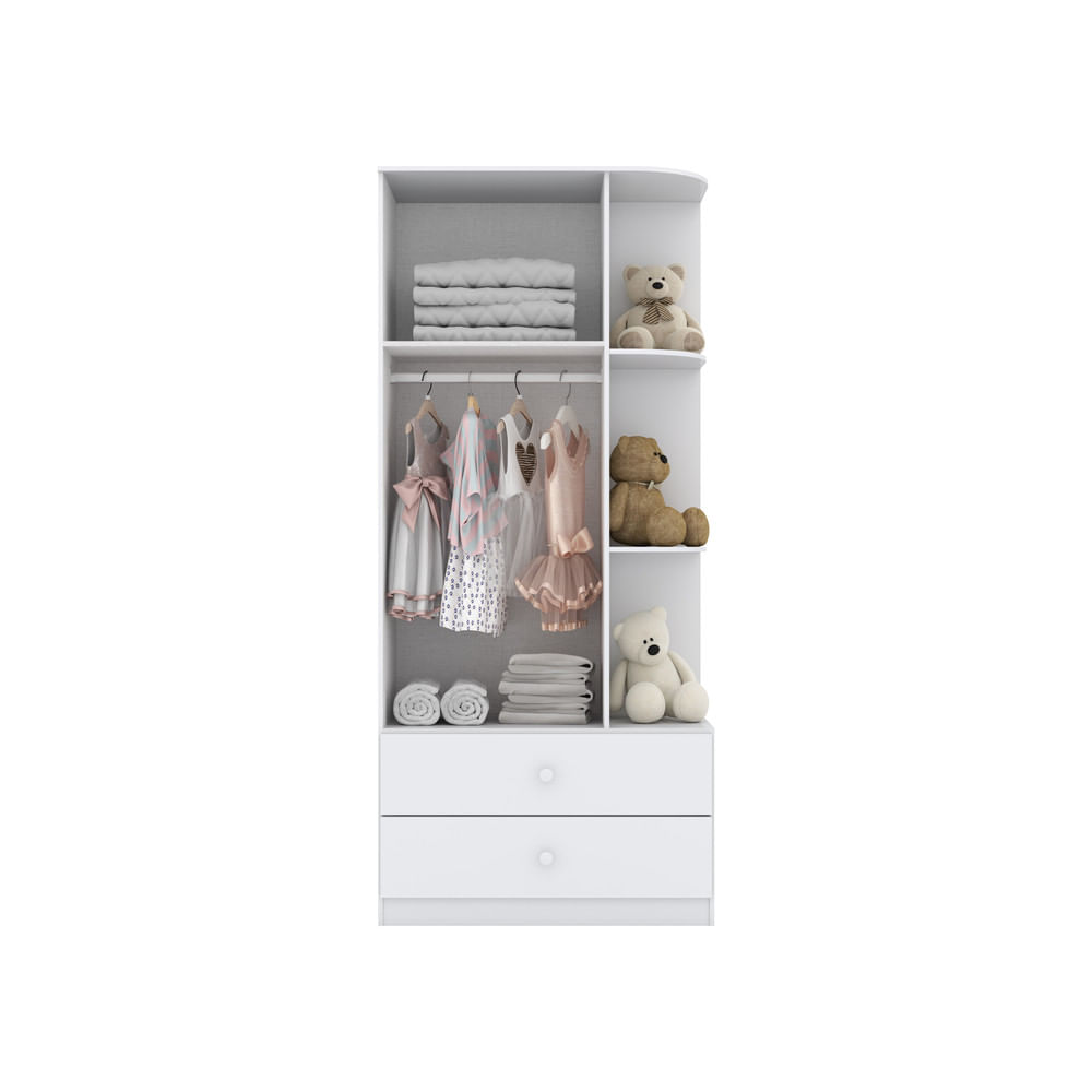 Miniatura Guarda Roupa Infantil 02 Portas 02 Gavetas Amarelinha Henn Branco