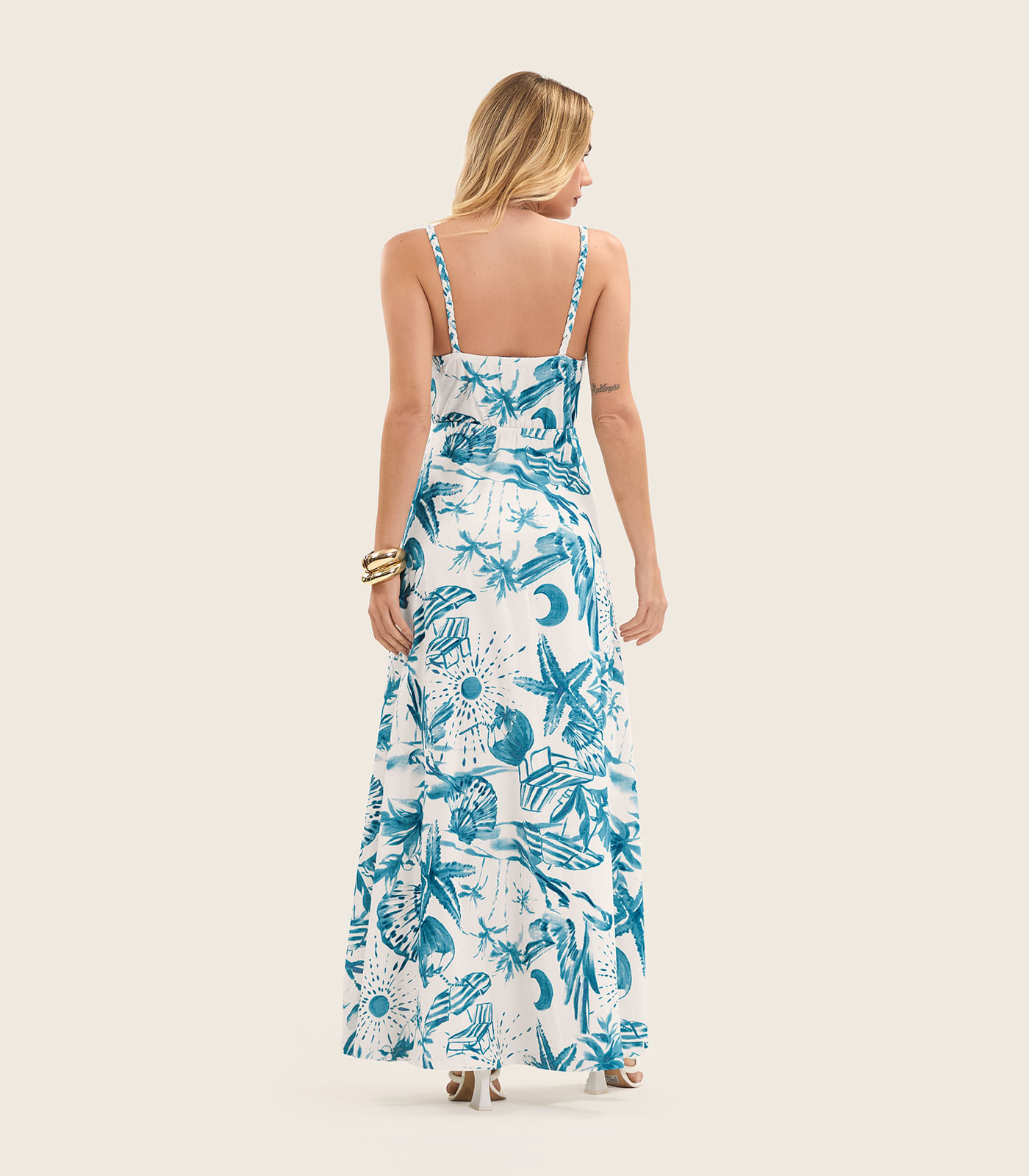 Miniatura Vestido Longo Feminino em Meia Malha Endless Azul G