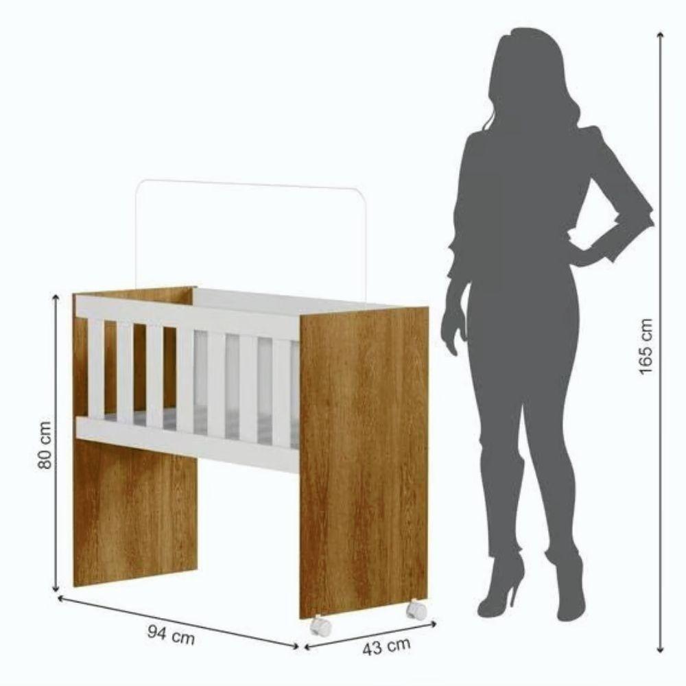 Miniatura Mini Berço Multifuncional Com Colchão 100% Mdf 5 Em 1 Rubi Tigus Baby Branco/Amadeirado