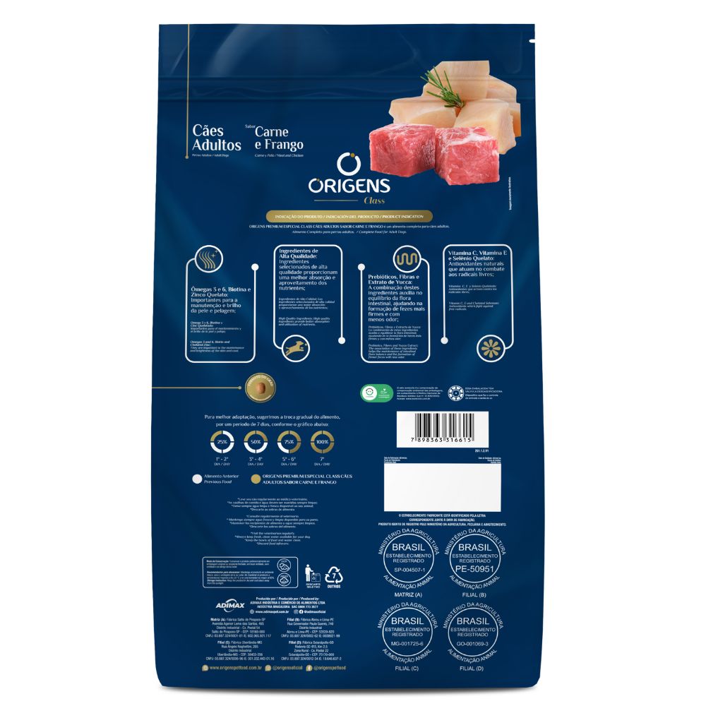 Miniatura Ração Origens Class Premium Especial Cães Adultos Carne e Frango 15kg