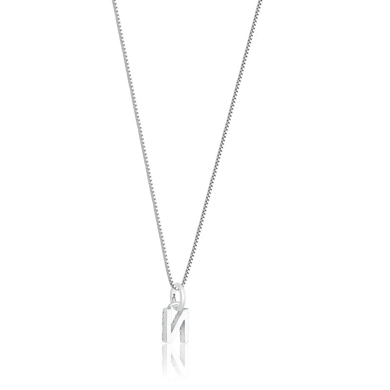 Miniatura Pingente Letra N com Diamante em Ouro Branco 18k