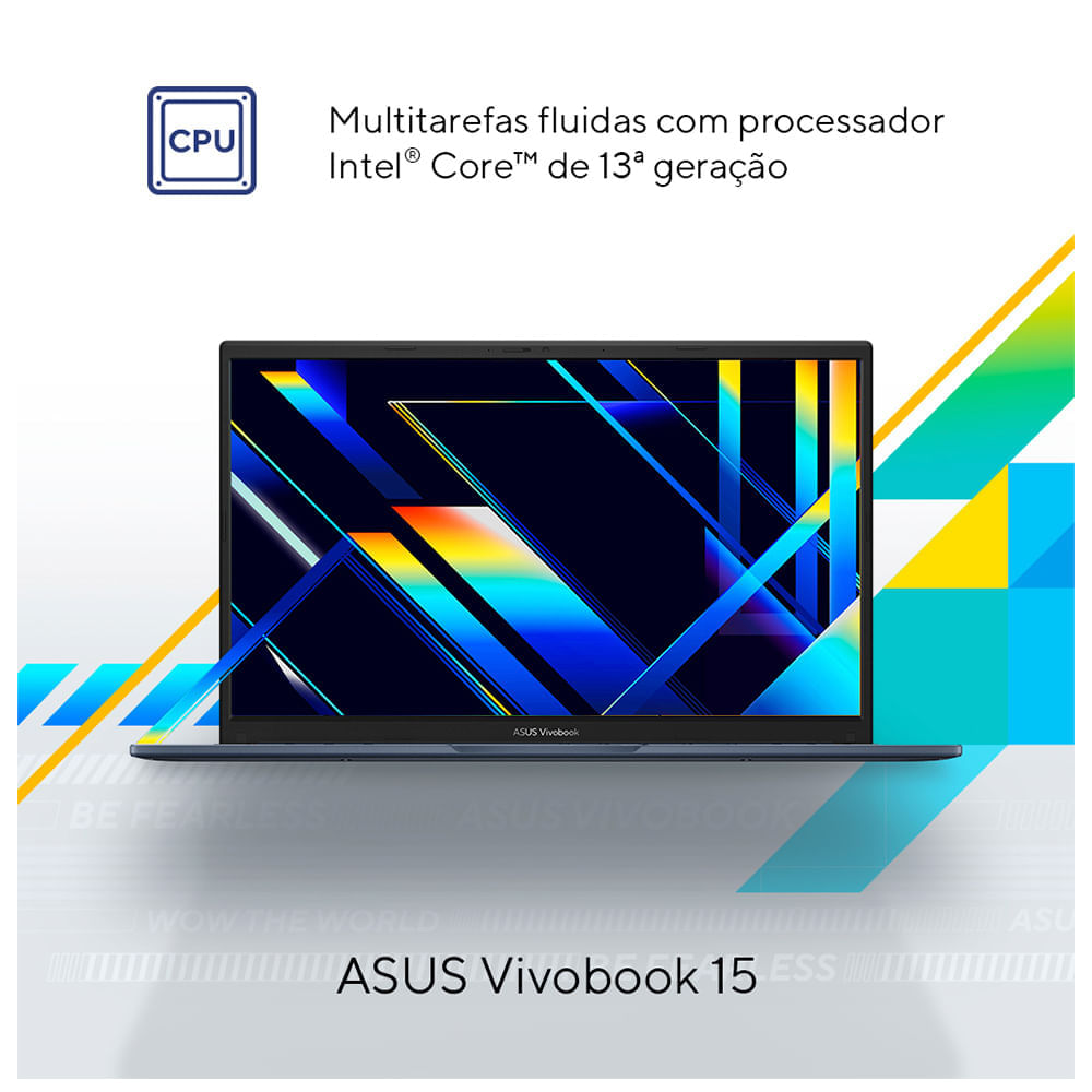 Notebook ASUS VivoBook 15, Intel Core i5, 8GB, 512GB SSD, W11 Home, 15.6'' FHD, Quiet Blue - X1504VA-NJ1743W BIVOLT